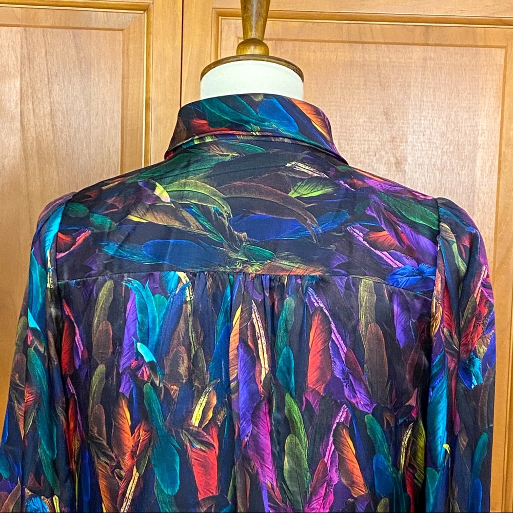 Milly New York Silk Ruffle Front Feather Motif Dress EUC Size 4 - Picture 5 of 14